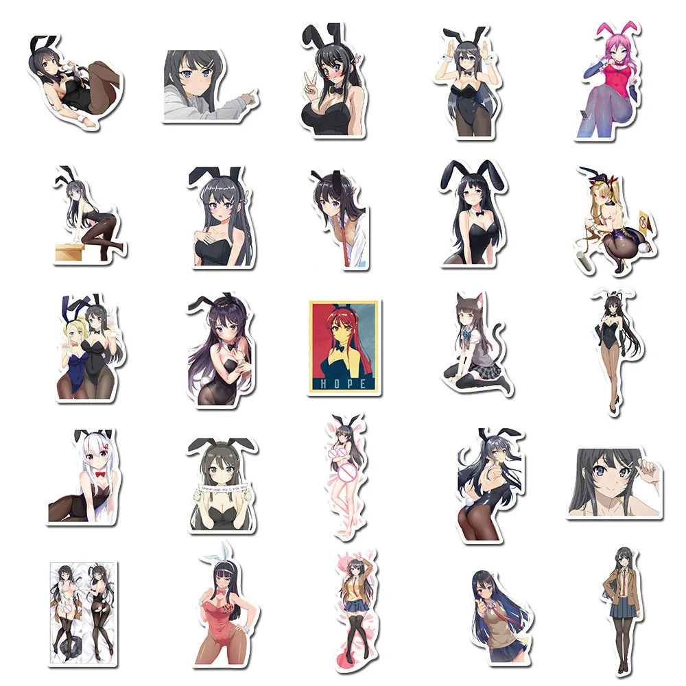 Nuovo Sexy 50 PZ Hentai Sexy Bunny Girl Waifu Anime Cartoon Adesivi Decalcomanie Ins Telefono Bagagli Laptop Moto Impermeabile Adesivo FAI DA TE Giocattoli
