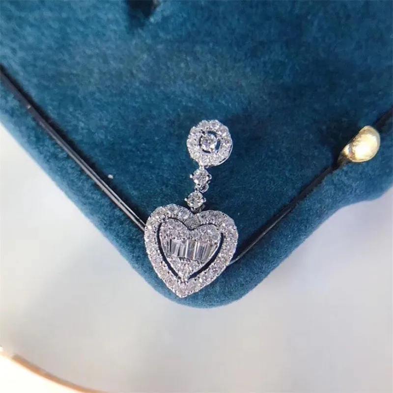 New Arrival Sweet Cute High Quality Luxury Jewelry 925 Sterling Silver Princess Cut White Topaz CZ Diamond Heart Pendant Women Nec193B