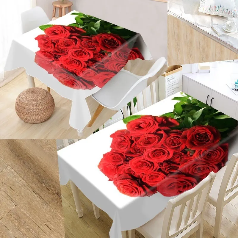 Nya ankomst anpassade blommor rött rostabell tyg vattentätt oxford tyg rektangulär bordduk hemfest bordsduk t200708288k