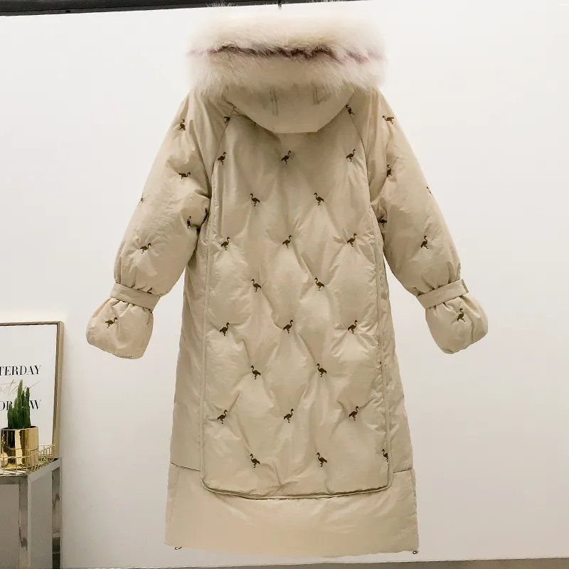 Veste d'hiver de haute qualité femmes coton vêtements d'extérieur rembourrés femme x-long manteau à capuche avec fourrure lâche Parka style coréen 201110