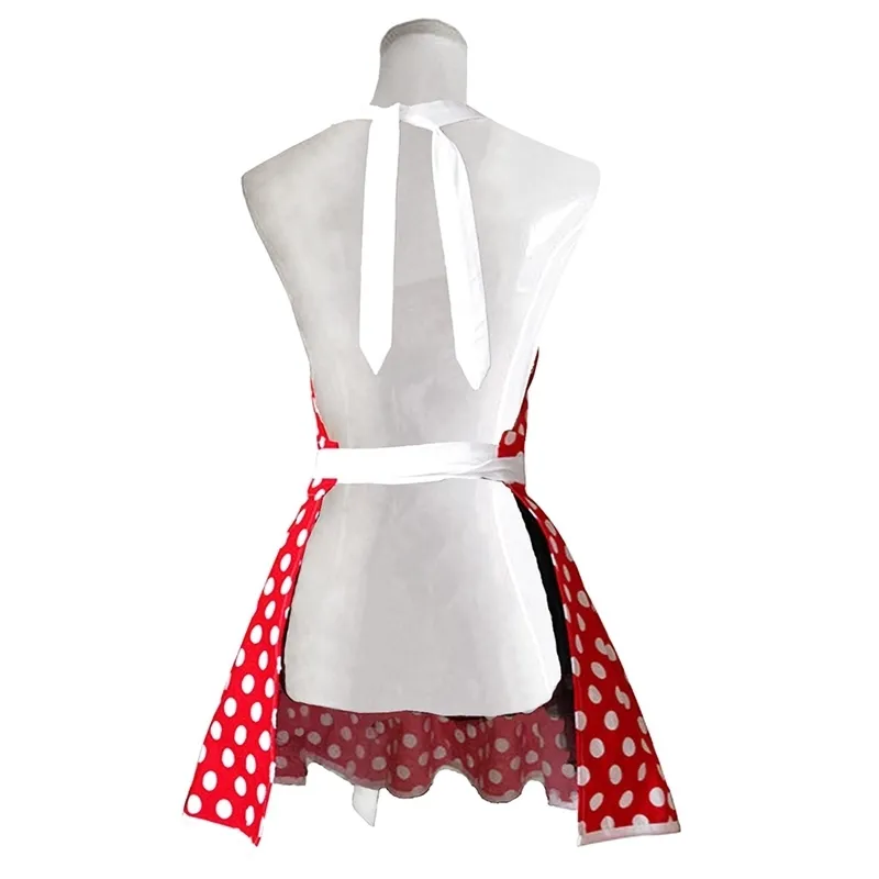 Adorável querida vermelho retro cozinha aventais mulher menina algodão bolinhas salão de cozinha vintage avental vestido natal y200103244n