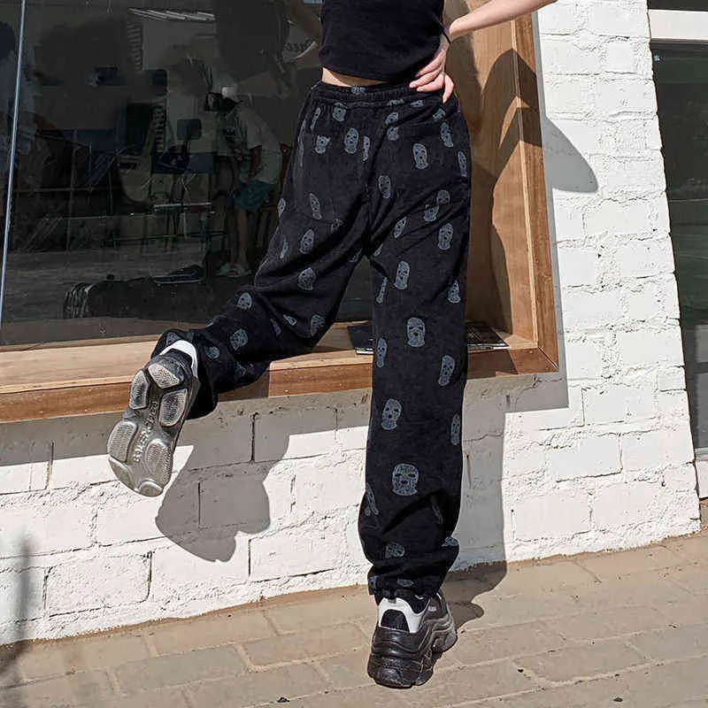 Corduroy pant's spring and summer thin retro casual learn sweat women plus size Harajuku woman 211216