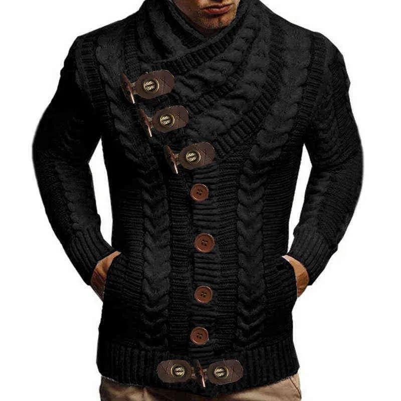 Autumn Winter Turtleneck Sweater Men Casual Solid Knitted Cardigan FullSleeve Slim s Oversized Sweaters Coat men 220108