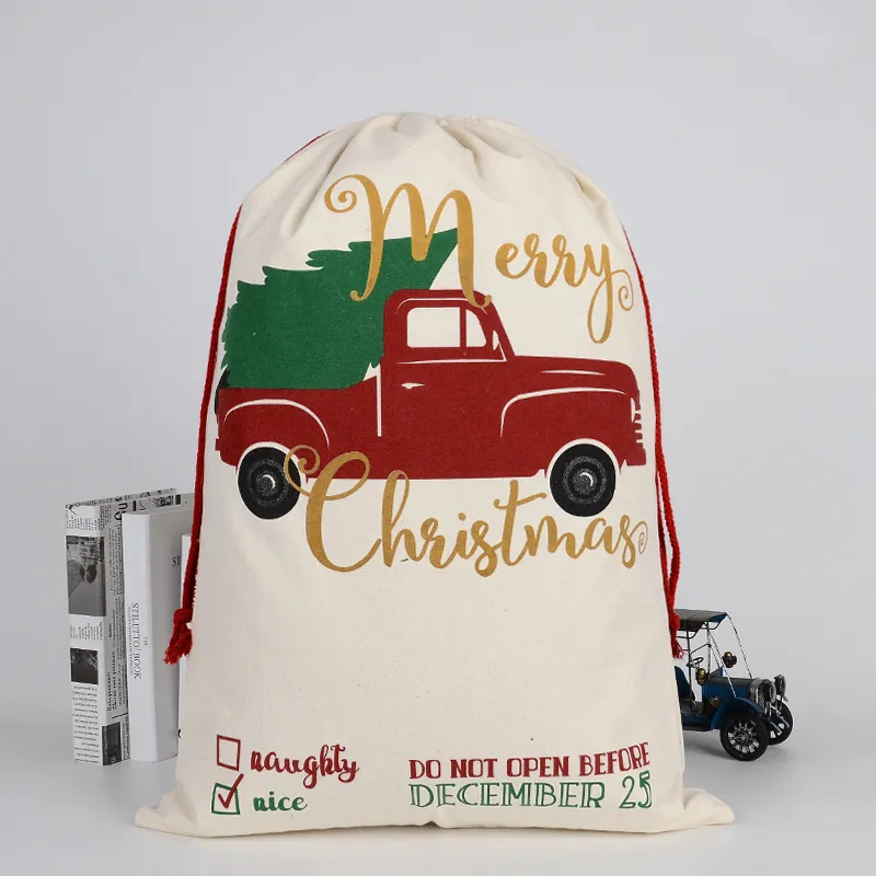 Hot Christmas Gift Bags Grote organische zware canvas tas Santa Sack Trekkoord tas met rendieren Santa Claus Sack Tassen voor kinderen