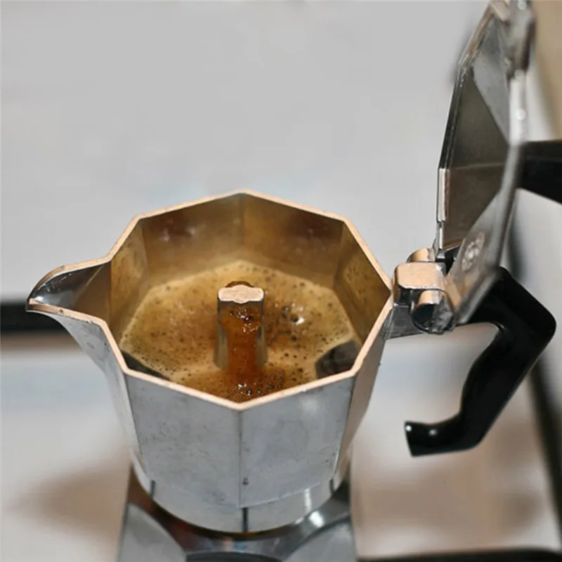 Italiaanse Top Espresso Percolator 1cup 3cup 6cup 9cup 12cup Kookplaat Koffiezetapparaat Achthoekige Huishoudelijke Aluminium Cafeteira C1030199s