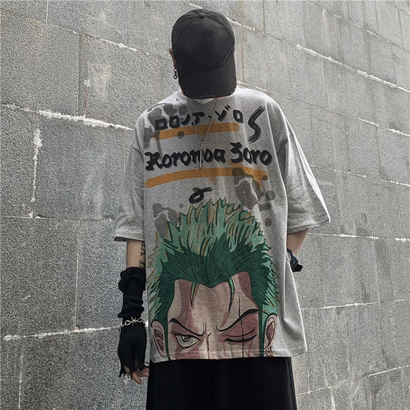 Serin Beyaz Hip Hop Luffy Tshirt Streetwear Erkekler Kadınlar Japon Serin Punk Boy Üstleri Erkekler Yaz Yarım Kollu Tek Parça T Gömlek C1021