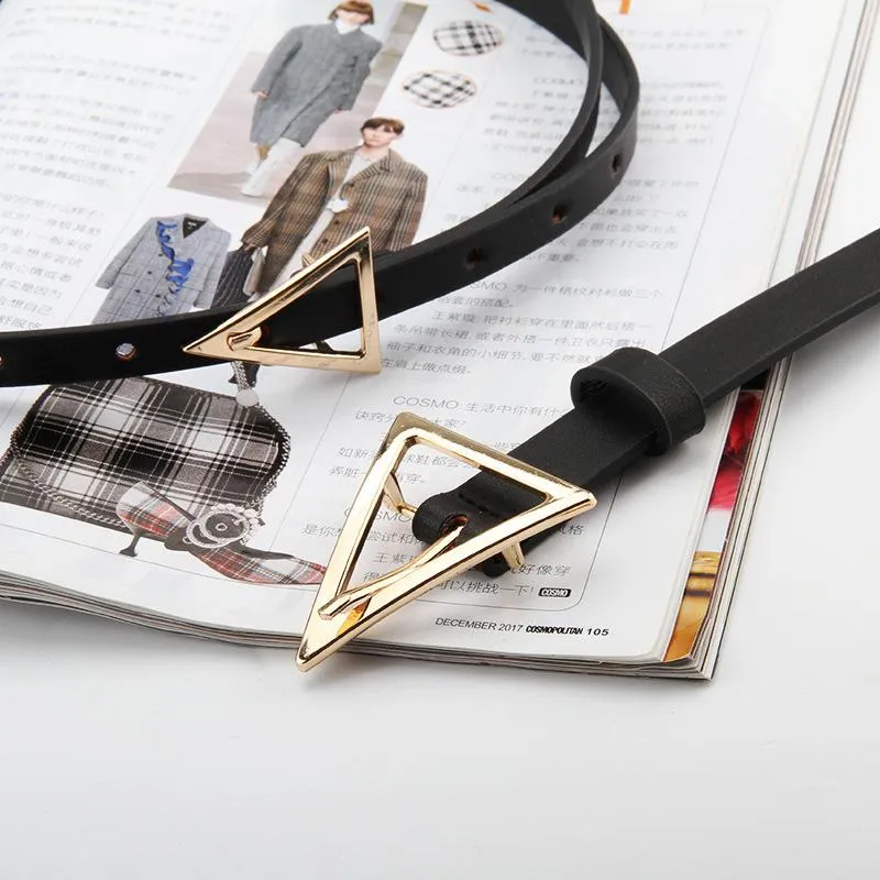 Belts Fashion Trendy Designer Mujer Belt Triangle For Women Dress Party Waistband Female Gold Pin Buckle Thin Black1 1cm Strap306y
