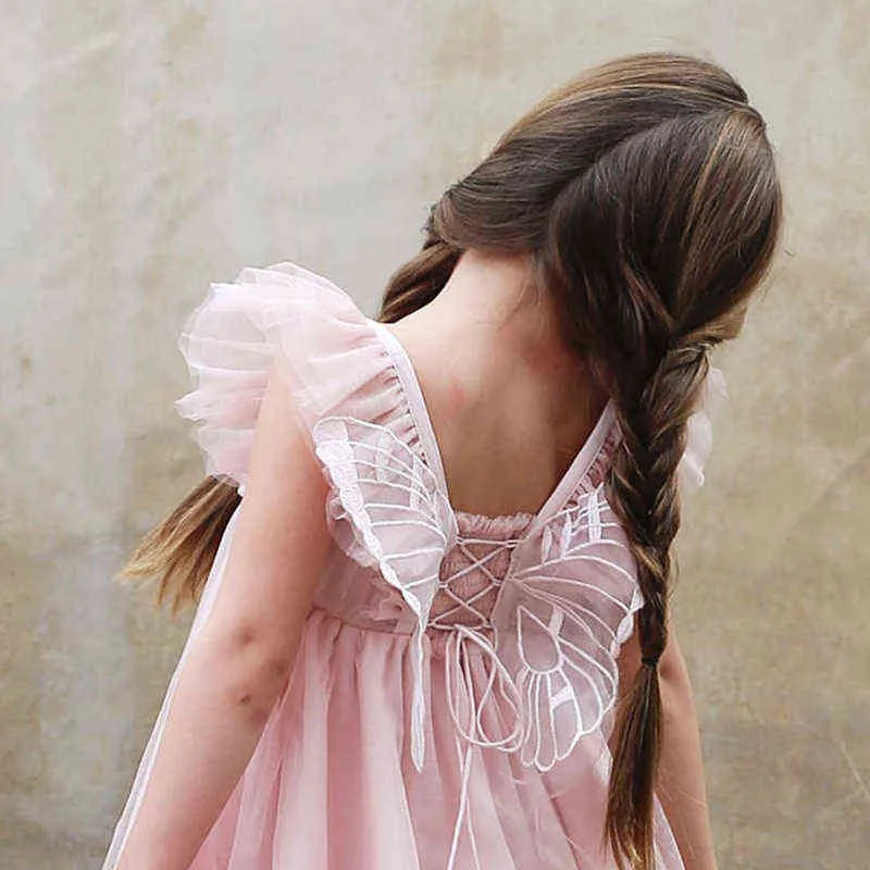 Princess Girls Dress Children's Tutu Lace Clothes Kids Summer Party Dresses Teens Square Collar Clothing Toddler Casual Dresses G1218