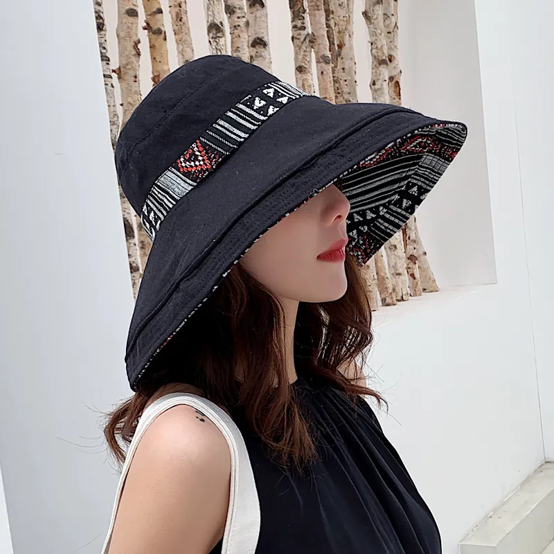 COKK Women Summer Hat Foppy Fisherman Cap dwustronna kapelusz słoneczny Kobieta szeroka duża brzegi bohemia sunhat na plaży kapelusz wakacje Nowe 24369469