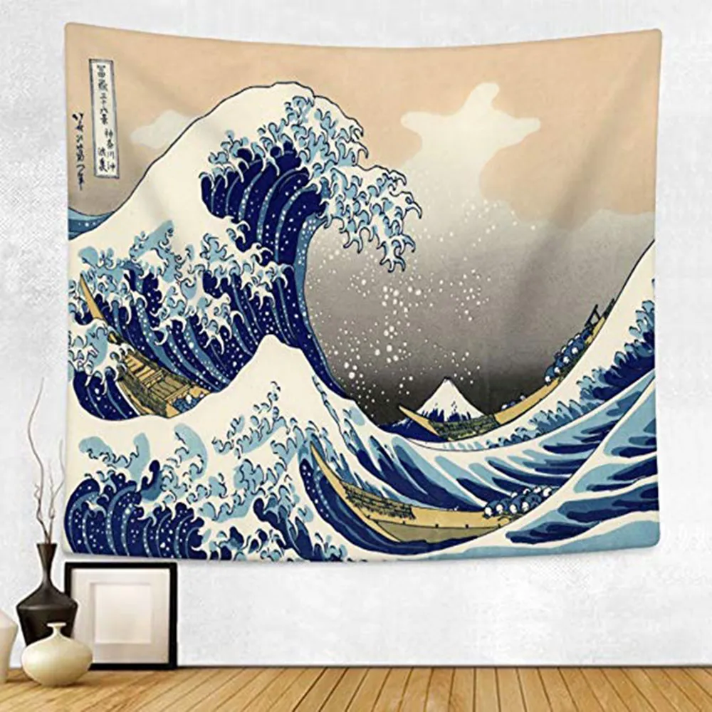 Japonais Kanagawa Vagues Imprimé Tapisserie Suspendue Baleine Arowana Cerf Serpent Totem Tapisseries Murales Boho Couvre-lit Couverture Y200324