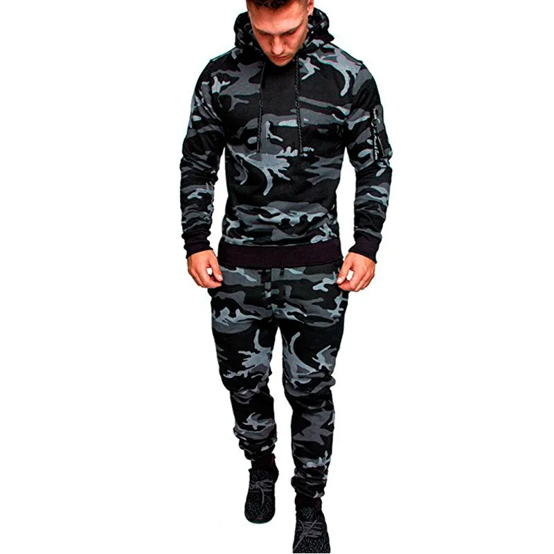 Tracksuit Autumn Winter Camou Hoodies Casual Sweat Suits Drawstring Pullover Outfit Sportwear Men Set Plus Size 201204