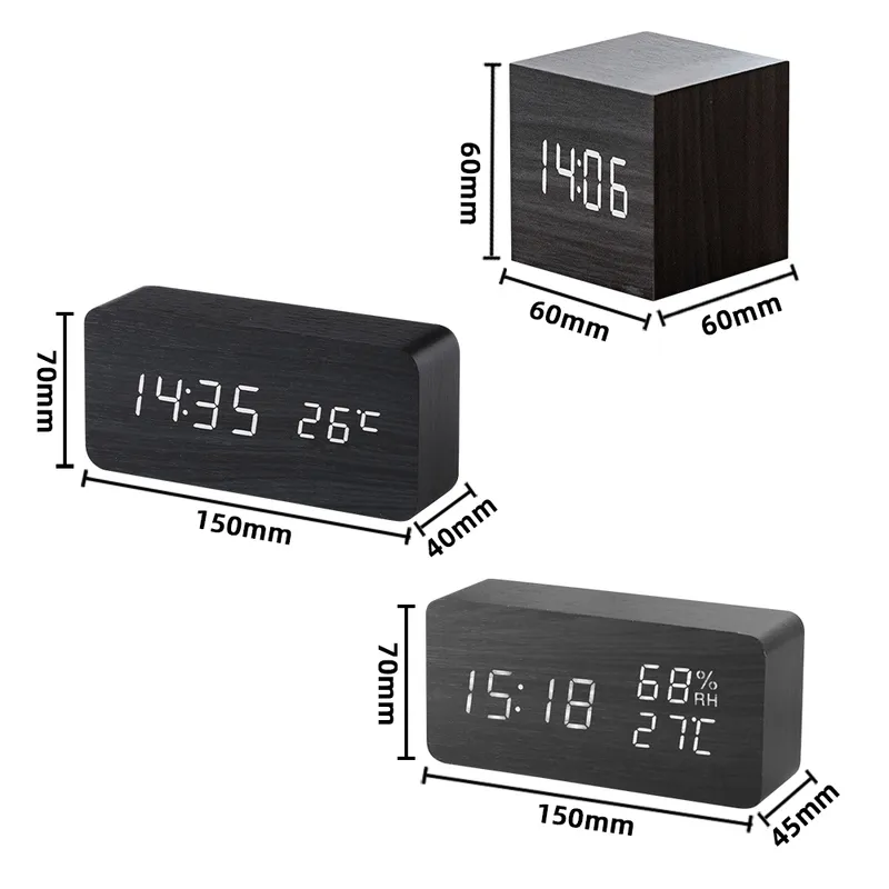 Светодиодные деревянные цифровые будильники часы стола для стола голосовой контроль древесина DEAPPERTADOR USB / AAA AAA Electronic настольный декор 220311