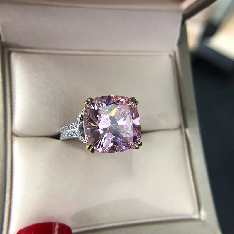 Oevas 100 925 prata esterlina espumante quadrado rosa amarelo branco alto carbono diamante anéis de casamento para mulheres finas jewery presentes 201034706