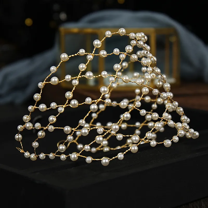 Baroque Vintage or perle maille bandeau bandeau fait à la main Simple évider bandeau diadème vignes accessoires de mariage 220222