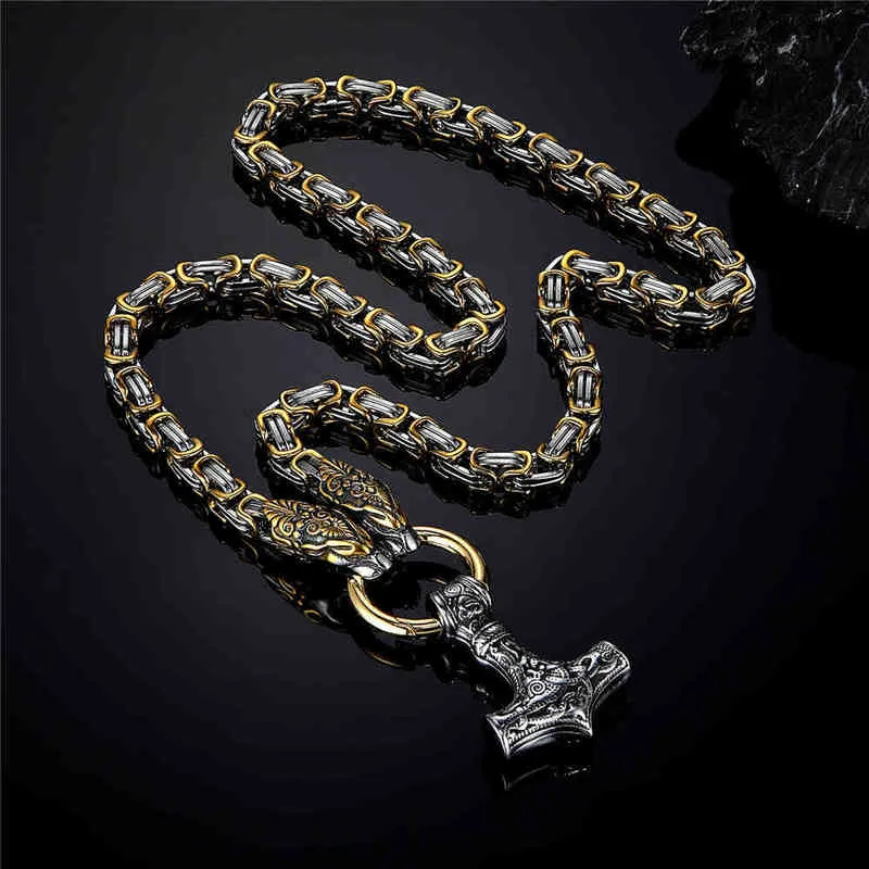 Dragon Mens Head Halsband Viking VikveVisir Amulet Mjolnir Hängsmycke Norska Runes Anchor Rostfritt stål Mix Gold King Chain Smycken9PT39PT3T47Q