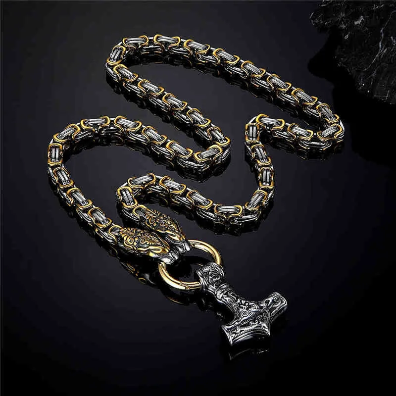 Dragon Mens Head Necklaces Viking Vegvisir Amulet Mjolnir Pendant Norse Runes Anchor Stainless Steel Mix Gold King Chain Jewelry9PT39PT3T47Q