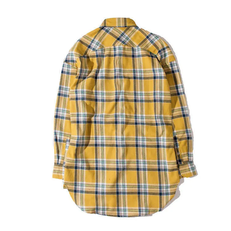 Camisas casuales otoño viento perezoso franela respaldo ruibarbo rejilla arco medio largo solapa holgada camisa de manga larga camisa de los hombres de moda