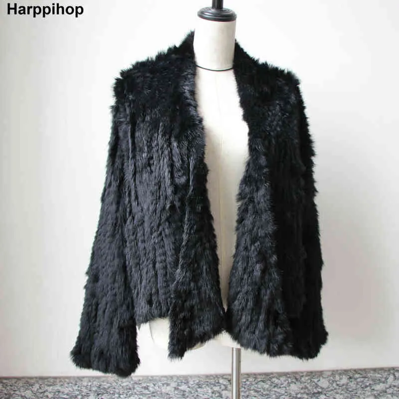 Cappotto di pelliccia reale delle donne di autunno di inverno Cappotto di cappotti di coniglio lavorato a maglia femminile Casual Spessore caldo Moda Cappotto sottile Abbigliamento 211220