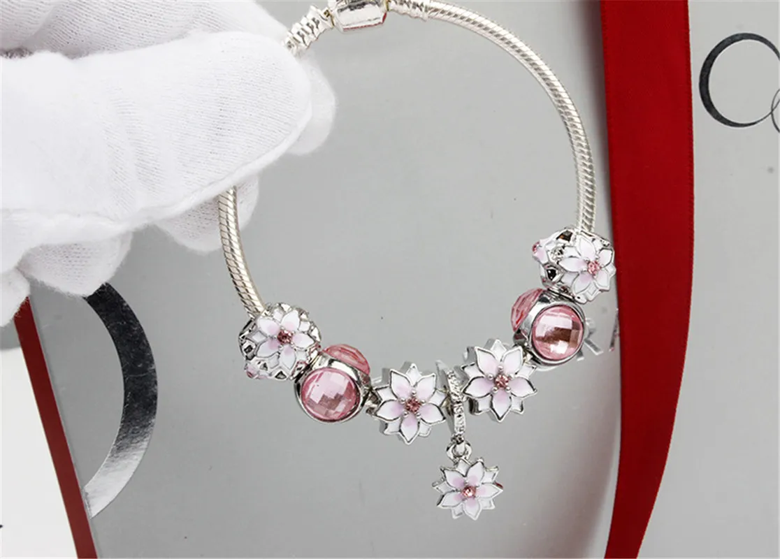 Goutte d'huile fleur main décoration bricolage accessoires alliage Magnolia Bracelet fée Date fête bracelets porte-bonheur cadeau d'anniversaire pour Girl278e