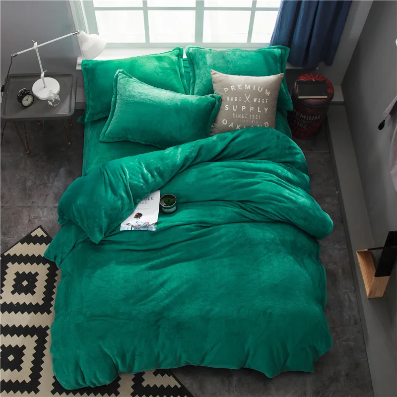 Green Winter Fleece Bedding Set Ab Side Devet Cobertura Flanela Lã Flat Flat 3/Solid Home Cama Set Caroset Roupa de cama Quente T200706