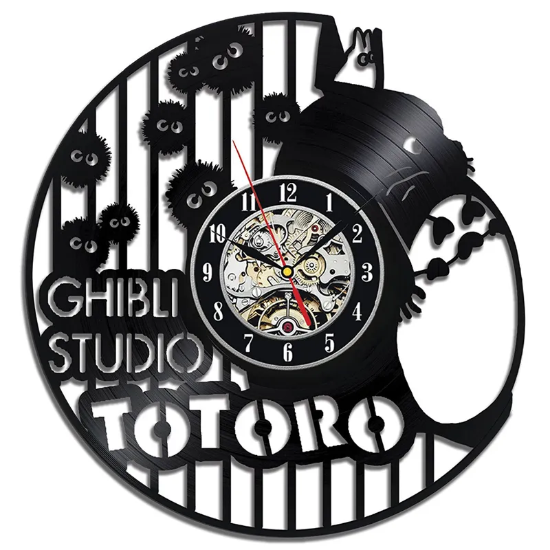 Studio Ghibli Totoro Wandklok Cartoon My Neighbor Totoro Vinyl Record Klokken Muur Horloge Home Decor Kerstcadeau voor Kinderen Y226c