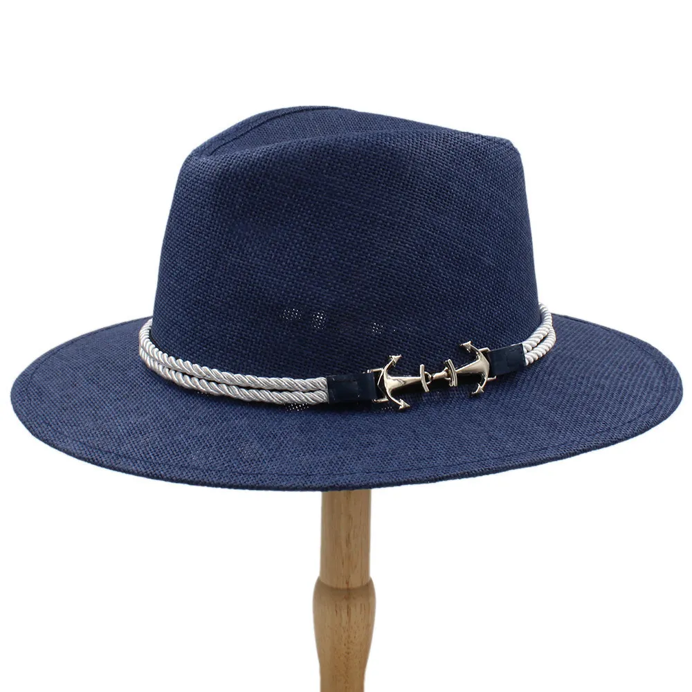 Summer Beach Chapéu Panamá Chapéu de Palha Grande Brim Sun Chapéus para Pai Casual Trilby Gangster Fedora Masculino Jazz Sombrero Chapeau A0151-XSJ Y200714