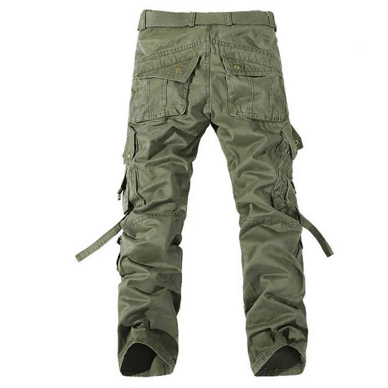 Nouveaux hommes pantalons cargo armée vert grandes poches décoration hommes pantalons décontractés lavage facile mâle automne armée pantalon plus la taille 42 H1223