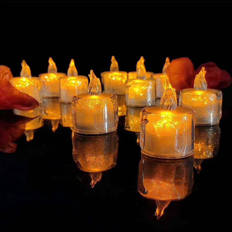 Bougie de thé transparente à lumière LED, 1 pièce, bougies sans flamme, décoration de fête de mariage