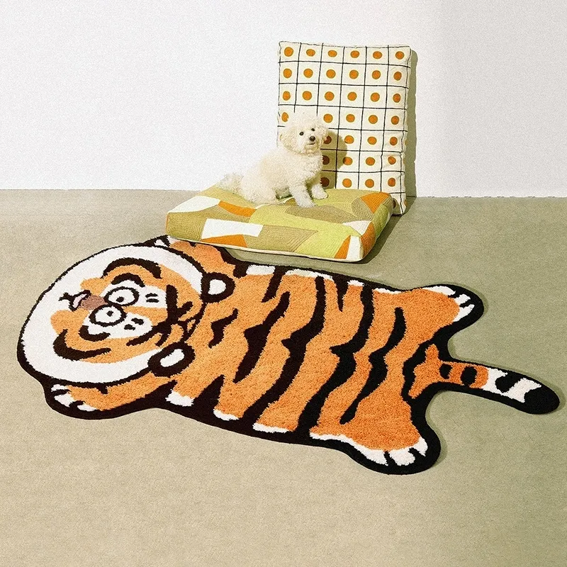 Cartoon Tiger Rug Non Slip Bedside Carpet Absorbent Bathroom Mat Animals Print Rugs for Kids Room Decor Cute Furry Carpets 220301