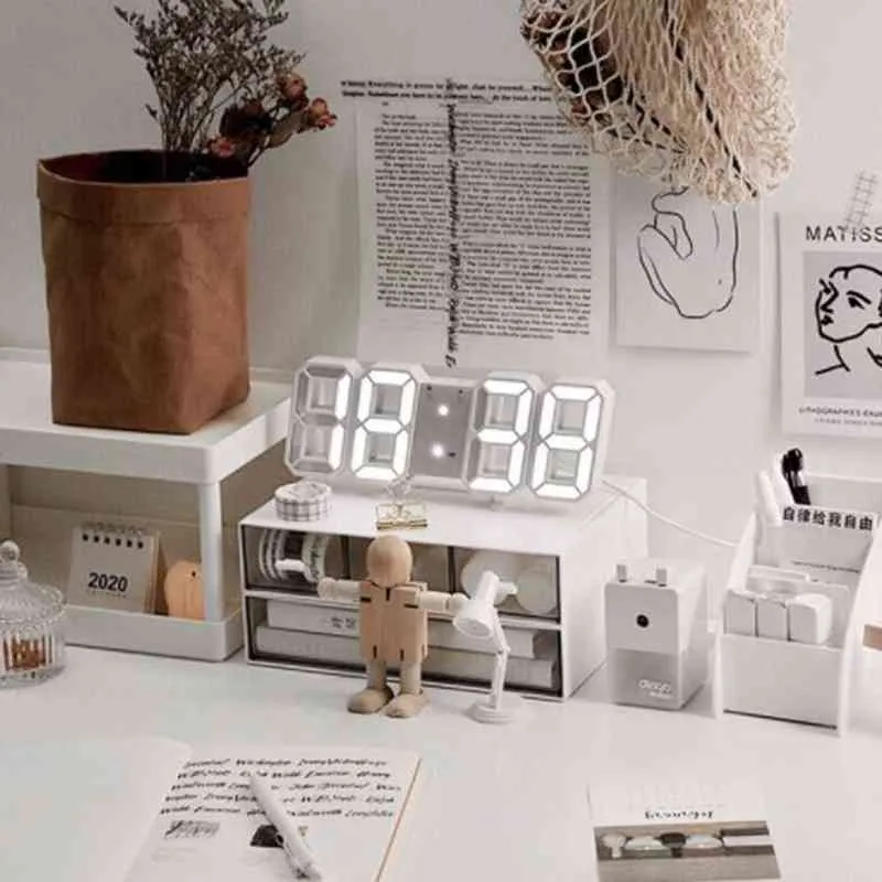 3D目覚め夜ライトUSB LEDデジタル壁時計テーブルデスクトップアラーム時計表示電子時計ホーム装飾H1230