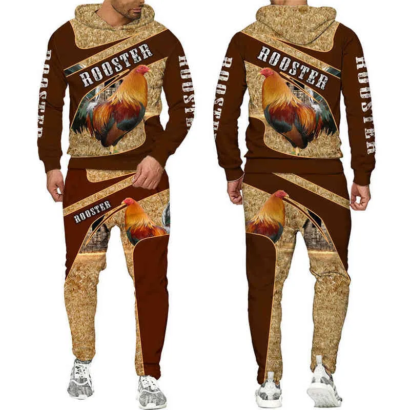 Cool Pheasant Rooster Hunting Camo Hoodies Suit 3D Printed Cock Animal Pullover Sweatshirt + Sport Pants Tracksuit Set 211220