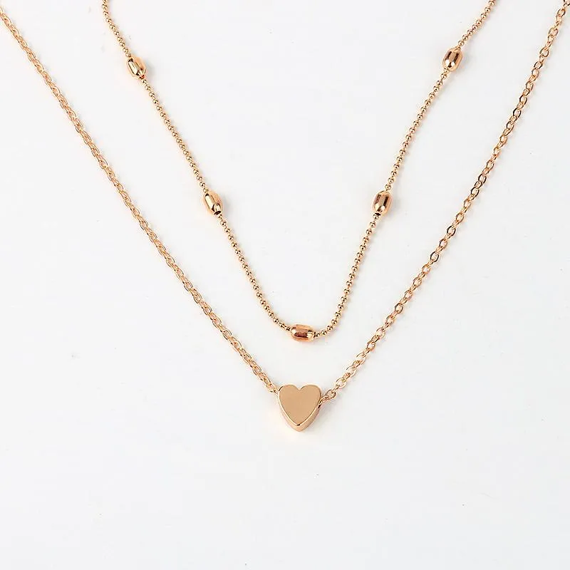Collier ras du cou Simple pour femmes, chaîne superposée de couleur or et argent, perles délicates, petit cœur, bijoux ras du cou, 12060