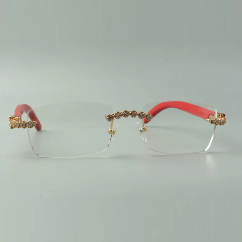 Designer Buquet Diamond okulary Ramki 3524012 z czerwonymi drewnianymi świątyniami i 56 mm soczewką224e