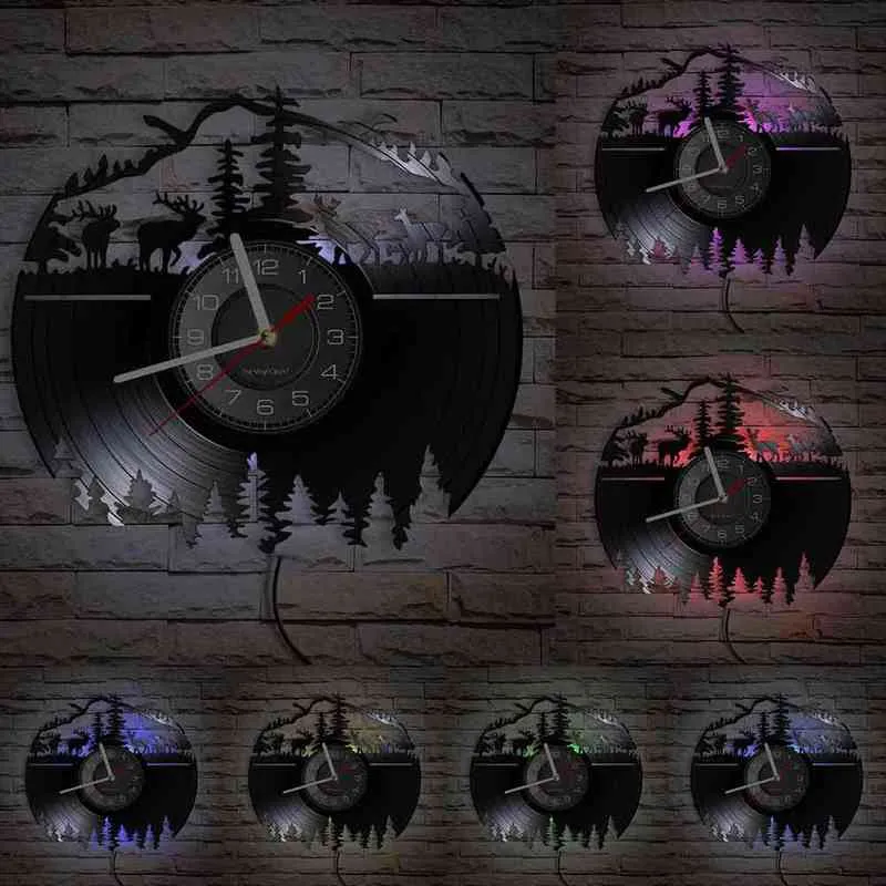 Африканские животные виниловые рекордные настенные часы Современный домашний стена искусства декор сафари живые животные винтажные часы ретро настенные часы H1230