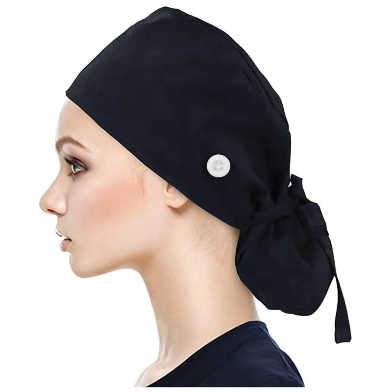 Casquette avec boutons chapeau bouffant avec bandeau pour femmes accessoires uniformes esthéticienne casquette de gourde anti-poussière sans chapeau de genre J512275