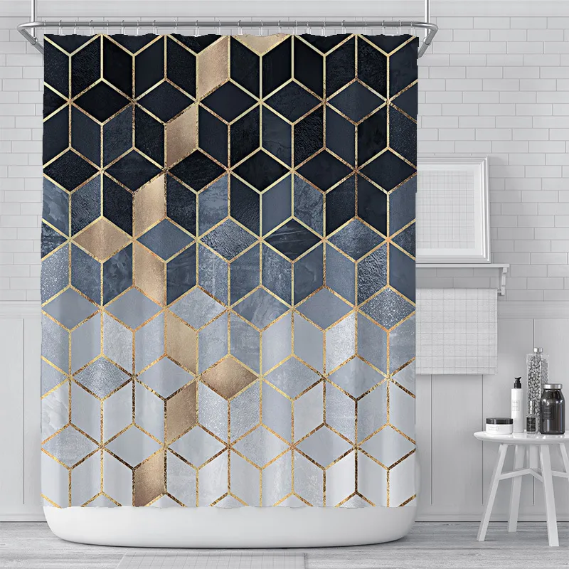 Cortina de chuveiro gradiente cinza preto e branco cubo nórdico simples geométrica cortina de banheiro cortinas de chuveiro à prova d'água 201102