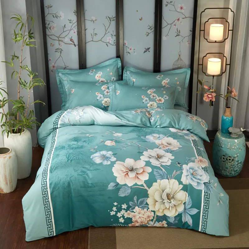 Tulip Lily Floral 100% coton Ensemble de literie super doux Fleurs vibrantes Housse de couette Drap de lit plat Housse de couette Taies d'oreiller T200706