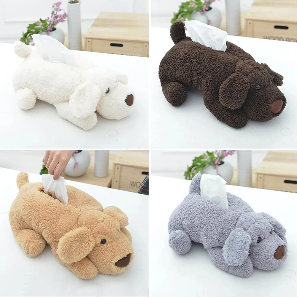 Car Tissue Box Auto Plush Holder Cute toon Dog Doll Organizer Storage Interior Accessories Y200328