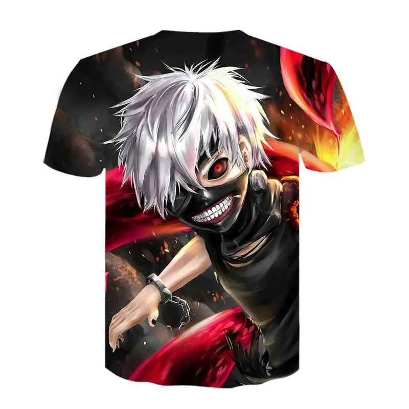 2021 Moda verão novo homens t-shirt tokyo ghoul camiseta anime tshirt terror de manga curta tshirt engraçado 3d impressão casual homens y220208