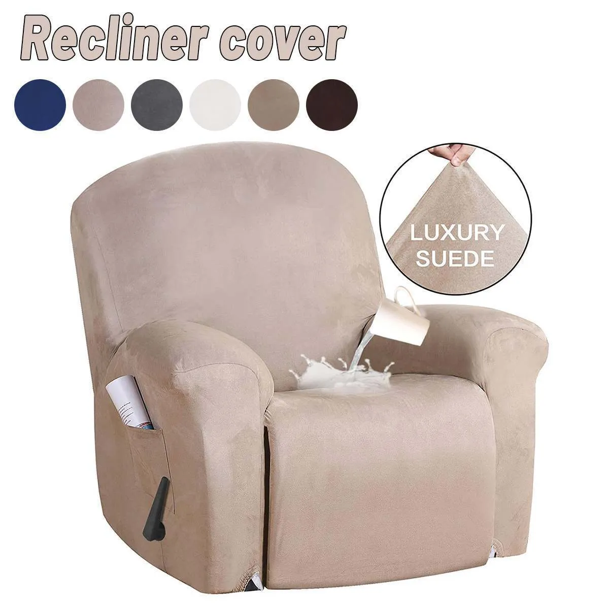 Suede All-Inclusive Recliner Chair Cover Stretch Chair Watertproof Non-Slip Slipcover Dammtät massage Soffa Stolstolskydd 2343J
