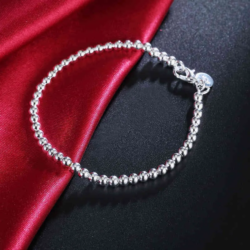 100 925 Sólido Fashion de plata esterlina de 4 mm Peeds de cadena de bolas 20cm para adolescentes Girls Lady Gift Women Fine Jewelry7200787