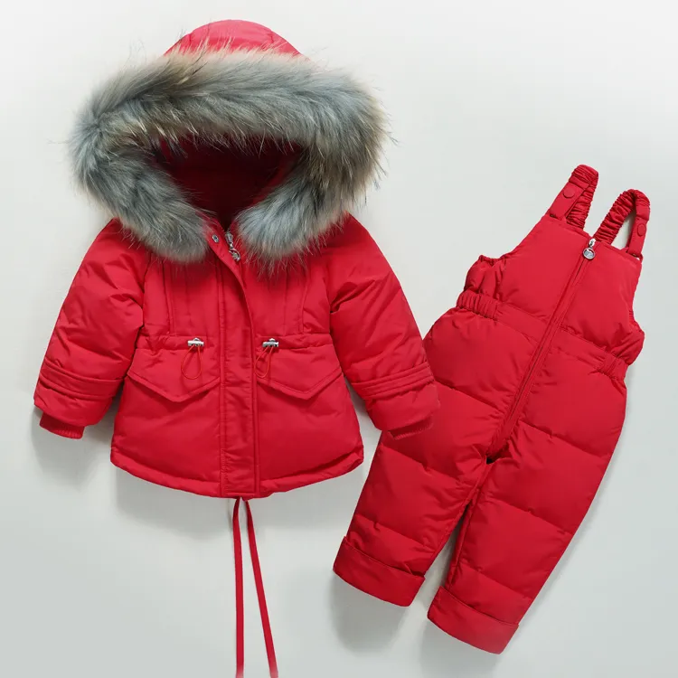 Зимняя детская одежда установлена ​​костюма в пиджаке, нагруд на биб pantstwo peece boy девочка -30 зимняя верхняя одежда снежного костюма снежного костюма с утолщенным LJ201203