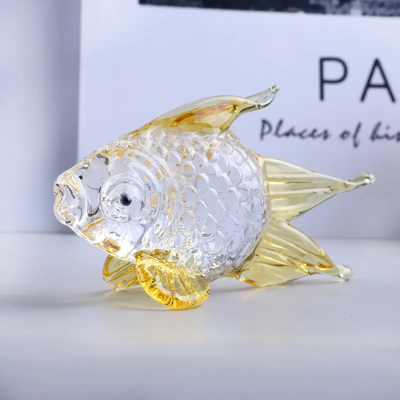 Crystal Goldfish Miniature Figurine Handmade Glass Animal Crystal Craft Glass Home Decor Gift Fish Trinket Ornament Y01074545405