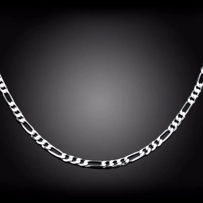 8 Sizes Available Real 925 Sterling Silver 4MM Figaro Chain Necklace Womens Mens Kids 40 45 50 60 75cm Jewelry kolye collares254d