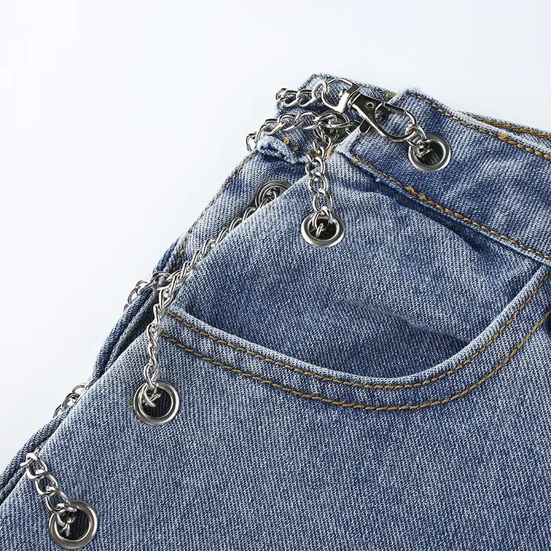 Bumpercrop 2020 sexy link ketting vriendje jeans vrouwen uitgehold uit een hoge taille jeans femme denim losse dames broek vintage Jean lj201013
