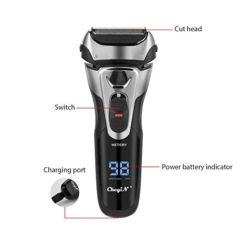 Waterproof Shaver Razor 3D Triple Floating Blade Beard Trimmer USB Rechargeable Shaving Machine Barbeador LED Display 220112