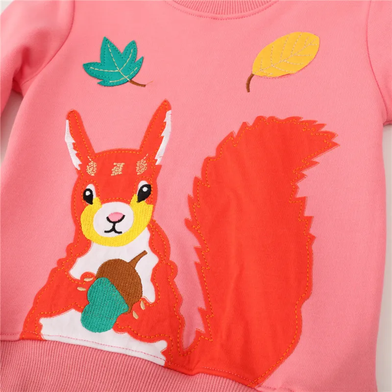 Jumping Meters Meninas Squirrel Applique Sweatshirts Manga Longa Outono Inverno Bebê Roupas de Algodão Com Capuz Camisas Crianças Tops 220309