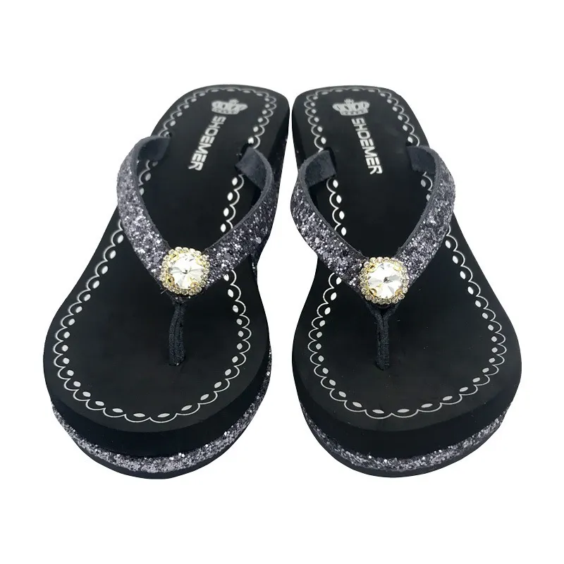 Pantofole estive con plateau Weages Slides Glitter Pantofole da spiaggia basic da donna Infradito nere Y200624