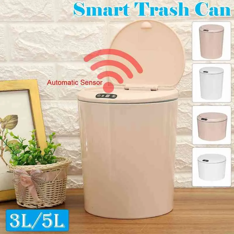3/5L Mini voiture bureau poubelle poubelle cuisine salle de bains poubelle capteur automatique déchets intelligent petit 211222