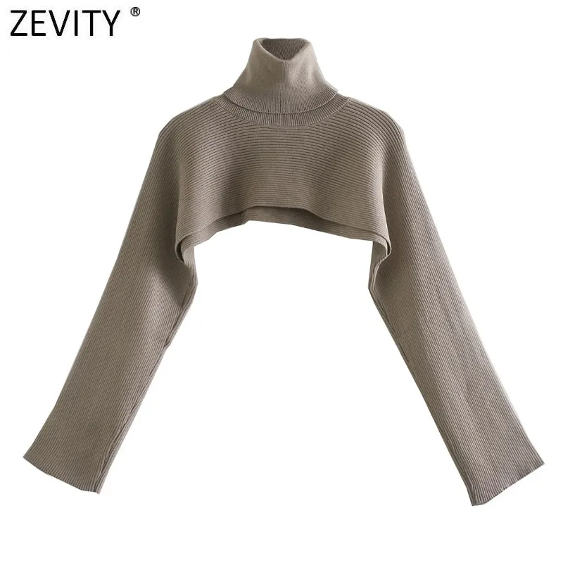 Zevity Femmes High Street Col Roulé Solide Pull À Tricoter Lâche Femme À Manches Longues Chic Pulls Automne Wrap Tops S484 201128